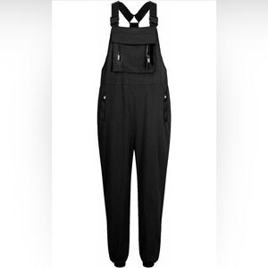 loose fit cargo jogger jumpsuit Black Overalls Size Large NEW Romper